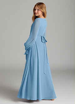 Azazie Leonia Junior Steel Blue A-Line with Pockets Chiffon Dress image2