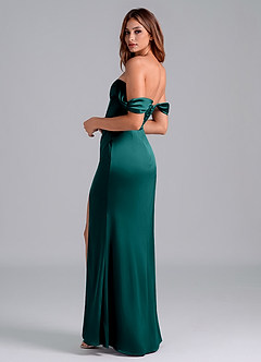 Azazie Asha Bridesmaid Dresses Peacock Sheath Off the Shoulder Stretch Satin Convertible Dress image2