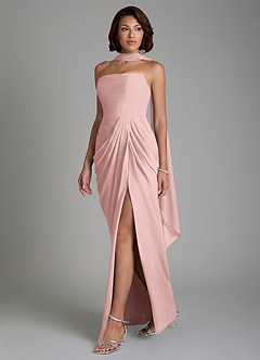 Azazie Nyra Abiti da Damigella Abito Tubino in Chiffon Corsetto Rosa Cipria image3