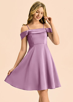 Azazie Anselie Junior Wisteria A-Line Off the Shoulder Stretch Satin Dress image1