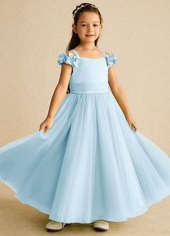 Azazie Jujube Final Sale Sky Blue A-Line Beaded Tulle Dress image2
