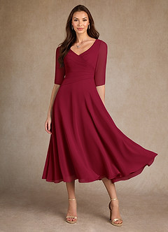 Azazie Durant Mother of the Bride Dresses Burgundy A-Line Pleated Chiffon Dress image2