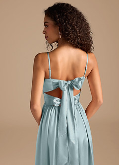 Azazie Zeya Bridesmaid Dresses Mist A-Line Pleated Metallic Satin Dress image4