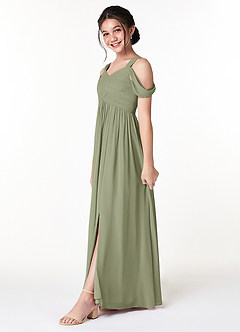 Azazie Lianne Junior Pistachio A-Line Off the Shoulder Chiffon Dress image3