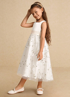 Azazie Pollie Flower Girl Dresses Ivory White Alabaster A-Line Bow Tulle Dress image8