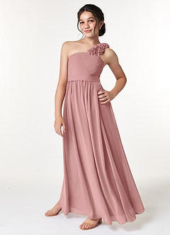 Azazie Flower Junior Jurk van Chiffon met A-Lijn Geplooid Stoffige Roos image5