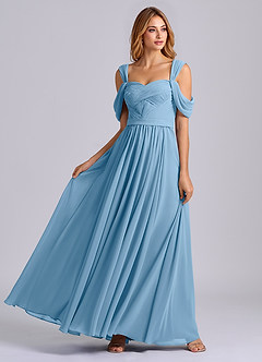Azazie Koa Final Sale Steel Blue A-Line Off the Shoulder Chiffon Dress image5
