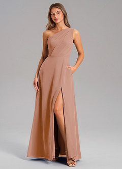 Azazie Phaedra Jurken voor bruidsmeisjes Jurk van Chiffon met A-Lijn One-Shoulder Champagne Roos image3