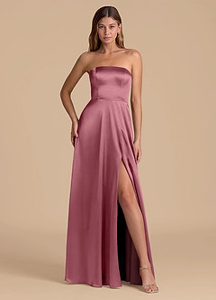 Azazie Wren 신부 들러리 드레스 A라인 스트랩리스 메탈릭 새틴 바닥 길이 드레스 image4