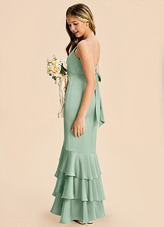 Azazie Fay Junior Agave Mermaid Ruched Stretch Satin Dress image3