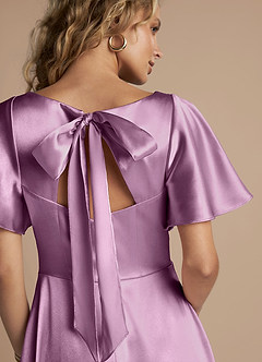 Azazie Kimber Bridesmaid Dresses Wisteria A-Line Ruched Metallic Satin Dress image2