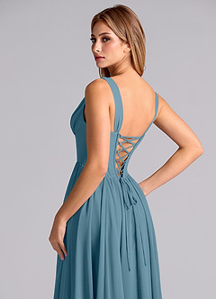 Azazie Delmie Final Sale Dusty Blue A-Line Corset Chiffon Dress image2