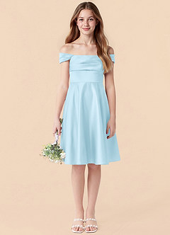 Azazie Amira Junior Sky Blue A-Line Pleated Stretch Satin Dress image6
