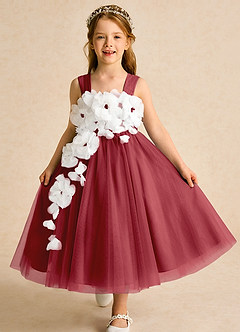 Azazie Dovey Abiti da Ragazza di Fiori Abito Principessa in Tulle Fiocco Melograno image1