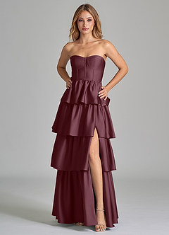 Azazie Faye Bridesmaid Dresses Sangria A-Line Ruched Stretch Satin Dress image5