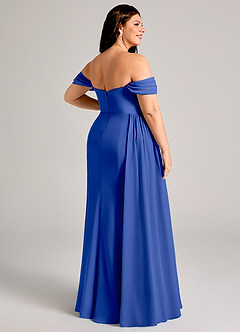 Azazie Amyra Bridesmaid Dresses Royal Blue Sheath Off the Shoulder Chiffon Convertible Dress image14