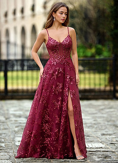Willowener Burgundy Sequined Lace Prom Dress image4