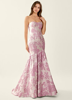 Jacinta Pink Floral Jacquard wrap Mermaid Prom Dress image4