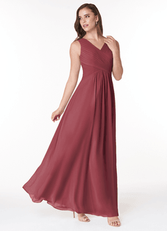 Azazie Flora Brautjungfernkleider A-Linie Plissee Chiffon Kleid Merlot image4