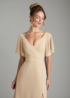 Azazie Ambrosia Robes de demoiselle d'honneur Robe Trapèze en Mousseline de soie Plissée Champagne image3