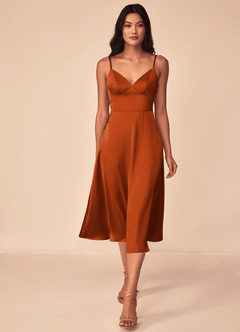 Azazie Dottie Brautjungfernkleider A-Linie Stretch-Satin Kleid Gebranntes Orange image1