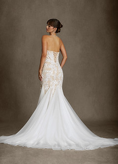 Azazie Harmony Wedding Dresses Diamond White Champagne Mermaid Strapless Tulle Dress image2