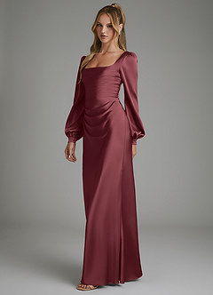 Azazie Brianna Vestidos de damas de honor Vestido Merlot de Satén Elástico de Corte Sirena con Corsé image5