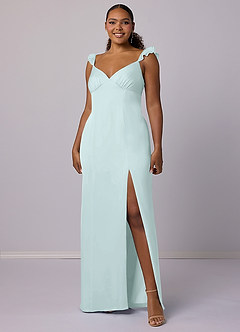 Barbie ♥ Azazie Bridesmaid Dresses Sea Glass Sheath Stretch Satin Dress image9
