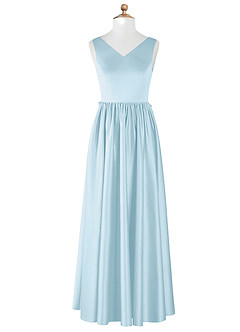 Azazie Hathaway Junior Abito A-Line in Raso Elasticizzato Fiocco Azzurro image7