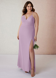 Azazie Becca Bridesmaid Dresses Wisteria Sheath V-Neck Chiffon Dress image7
