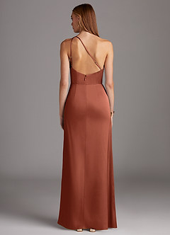 Azazie Mika Brautjungfernkleider Etui One-Shoulder Stretch-Satin Kleid Lehm image2