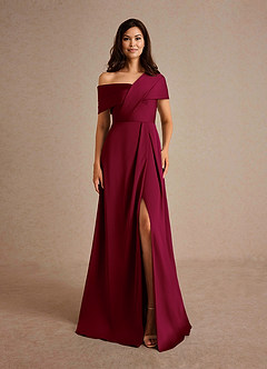 Azazie Milton Mother of the Bride Dresses Burgundy A-Line Pleated Stretch Satin Dress image7