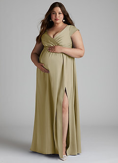 Azazie Allessia Maternity Bridesmaid Dresses A-Line Pleated Stretch Satin Floor-Length Dress image11
