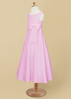 Azazie Lindy Flower Girl Dresses Candy Pink A-Line Pleated Matte Satin Dress image12