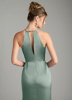 Azazie Aidyn Robes de demoiselle d'honneur Robe Fourreau en Satin extensible Plissée Sauge D'argent image6