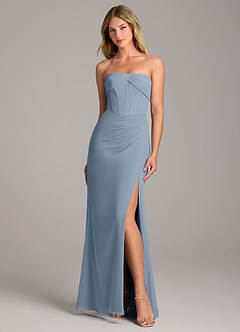 Azazie Chantel Bridesmaid Dresses Dusty Blue Sheath Strapless Chiffon Convertible Dress image1