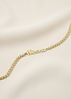 front Pulsera de tenis con diamantes de imitación y nombre personalizado