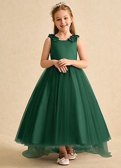 Azazie Lorita Flower Girl Dresses Dark Green A-Line Beaded Tulle Dress image6