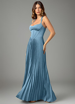 Azazie Avenelle Bridesmaid Dresses Steel Blue A-Line Corset Stretch Satin Dress image3
