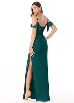 Azazie Emeralda Bridesmaid Dresses Peacock Sheath Off the Shoulder Chiffon Dress image4