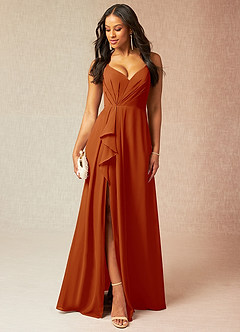 Azazie Kyedae Bridesmaid Dresses Paprika A-Line V-Neck Pleated Chiffon Dress image1