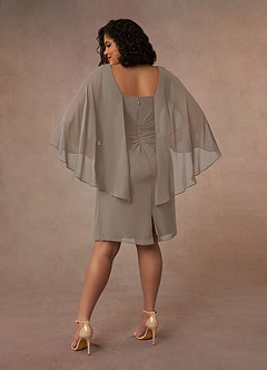 Azazie Mirra Abiti per la Madre della Sposa Abito Tubino in Chiffon con Scollo a U a Pieghe Taupe image9