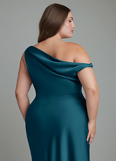 Azazie Emerson Bridesmaid Dresses Ink Blue Mermaid Off the Shoulder Stretch Satin Dress image13