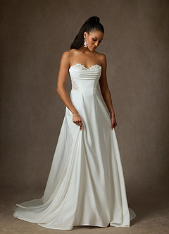 Azazie Ganelle Vestidos de novia Vestido de Blanco Diamante Champán de Satén con cara trasera de crepé de Corte en A con Escote de Corazón image1