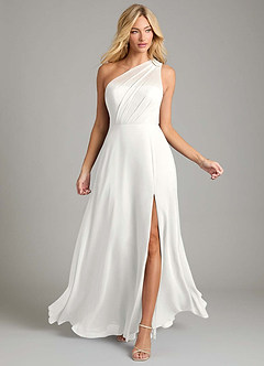 Azazie Phaedra Bridesmaid Dresses White A-Line One Shoulder Chiffon Dress image4