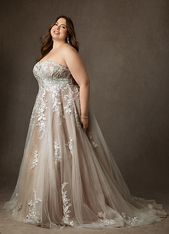 Azazie Keri Robes de mariée Robe Princesse en Dentelle Sans bretelles Blanc Diamant Caramel image16