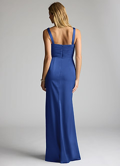 Azazie Elida Bridesmaid Dresses Royal Blue Sheath Pleated Stretch Satin Dress image4