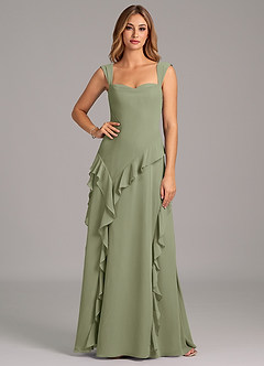 Azazie Sloane At-home Try On Dresses Terracotta A-Line Sweetheart Neckline Chiffon Dress image5