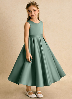 Azazie Junebuj Robe Demoiselle D'honneur Fillette Robe Princesse en Mat Satiné Plissée Eucalyptus image5