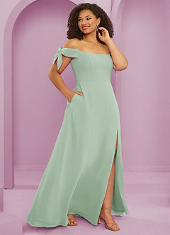 Barbie ♥ Azazie Brautjungfernkleider Wandelbar A-Linie Schulterfrei Chiffon Kleid Agave image12